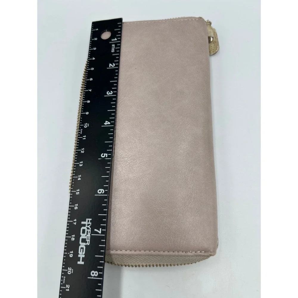 FUNTOR Amor Pour Toujours Dusty Rose Zip‎ Around Long Wallet Vegan Leather Gold